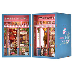 ETKVR Book Nook Kit pastry scene with donuts and bread, perfect for cozy shelf decor.