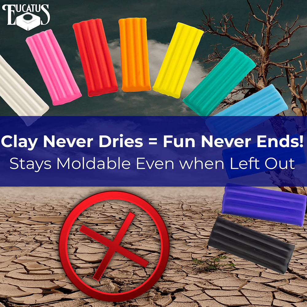 EUCATUS modeling clay 10pk colors; close-up shows vibrant hues for arts and crafts.