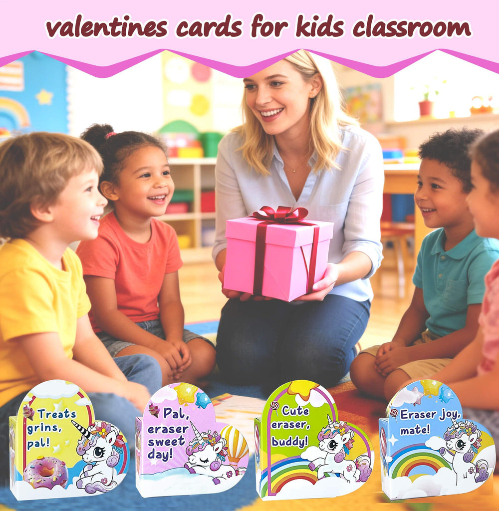 EUHQY Valentines Unicorn Heart Box Design 6 — easy-to-sign back for To and From.