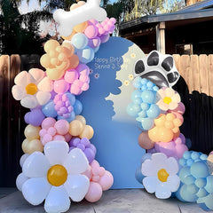 EUMIRO blue balloon arch kit setup for a playful baby shower backdrop.