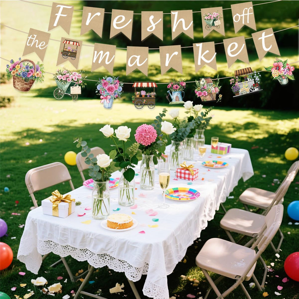 EUOYUFO Fresh Off The Market shower backdrop banner for photo-ready accent