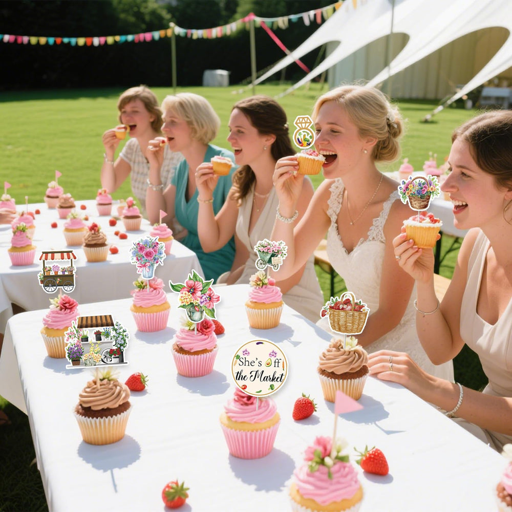 EUOYUFO Shes Off The Market toppers brighten the dessert table.