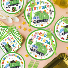 EUOYUFO trash truck dinner plates 9in for sturdy dining at kids' parties.