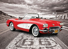 EuroGraphics 1959 Corvette puzzle finished image shows vibrant colors for vivid results.