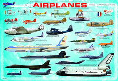 EuroGraphics Airplanes 100-piece puzzle displays diverse aircrafts, ideal for family time and learning.