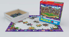 EuroGraphics Baseball Spot & Find completed puzzle displayed for family viewing.