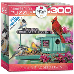 EuroGraphics Bertie's Bird Seed Fly-In box front shows a bright cabin scene with singing birds