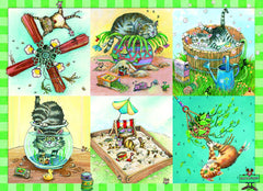 EuroGraphics Kitten Trouble puzzle pieces spread across a table for quick setup.