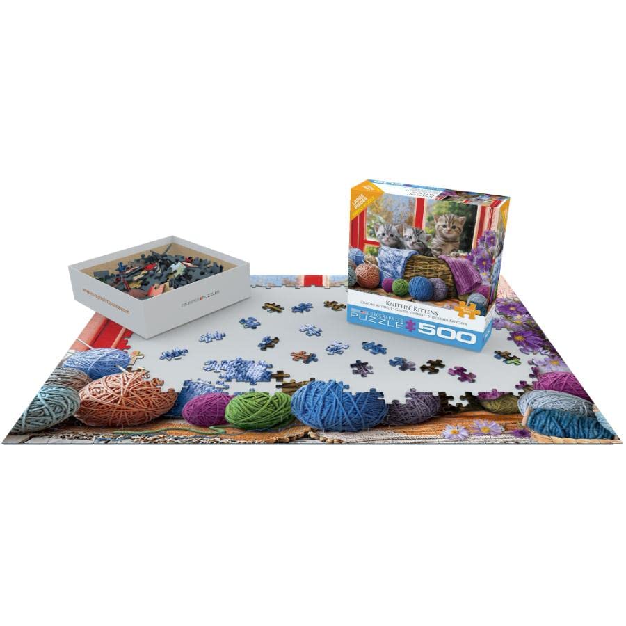 EuroGraphics Knittin' Kittens finished puzzle shown for display or framing.