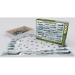 EuroGraphics Modern Warplanes finished puzzle showcasing 30+ aircraft and educational facts