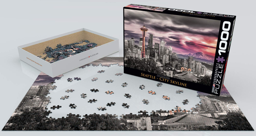 EuroGraphics Seattle Skyline Puzzle finished—large, immersive scene for family puzzle night.