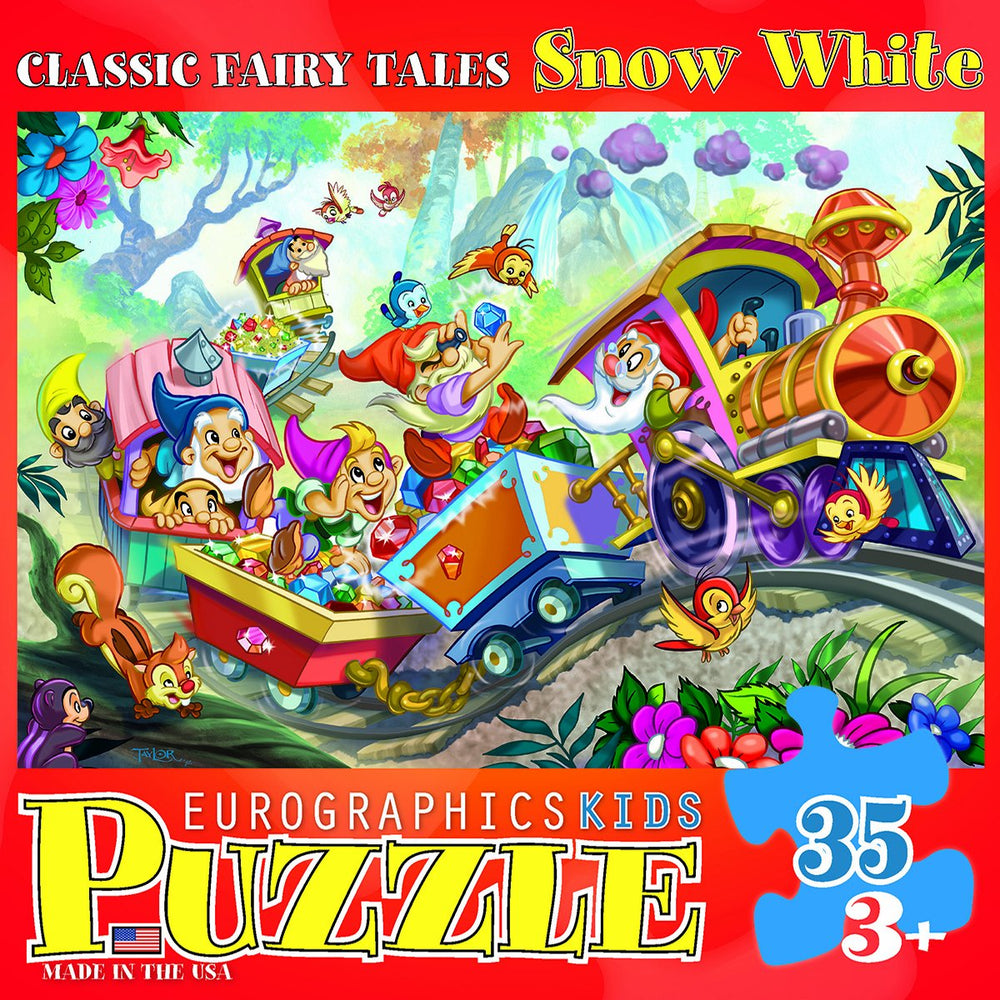 EuroGraphics Snow White dwarfs on train illustration invites imaginative play.