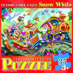 EuroGraphics Snow White dwarfs on train illustration invites imaginative play.