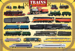 EuroGraphics Trains 100 Piece Puzzle steam locomotives, promotes fine motor skills and focus.