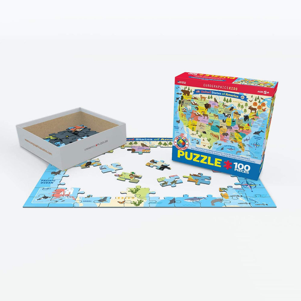 EuroGraphics US map puzzle pieces are strong and easy-fit for smooth assembly.