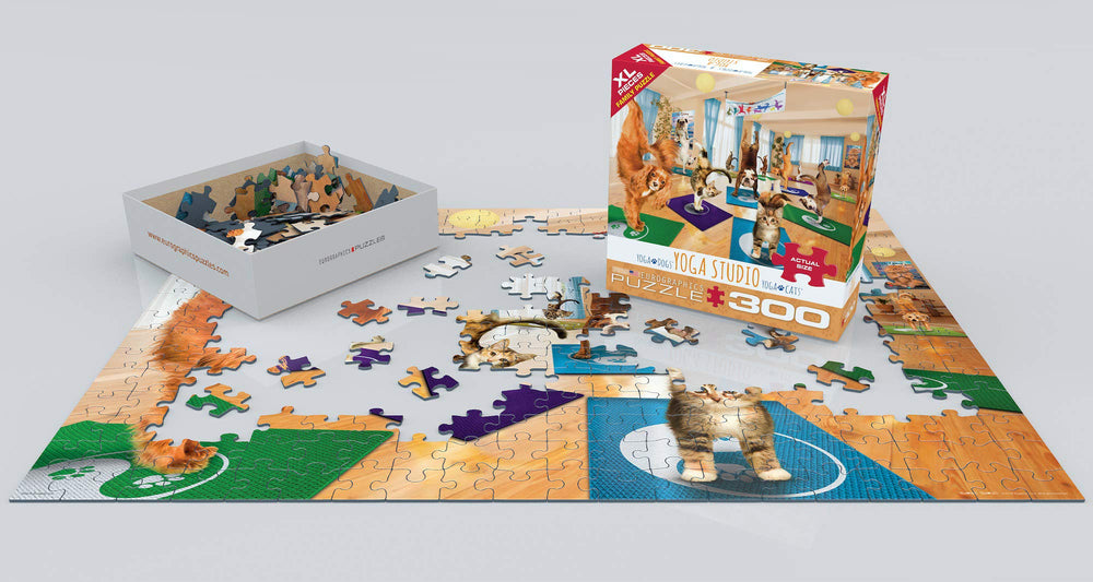 EuroGraphics Yoga Studio 300-piece puzzle pieces shown to emphasize durable, high-quality fit.