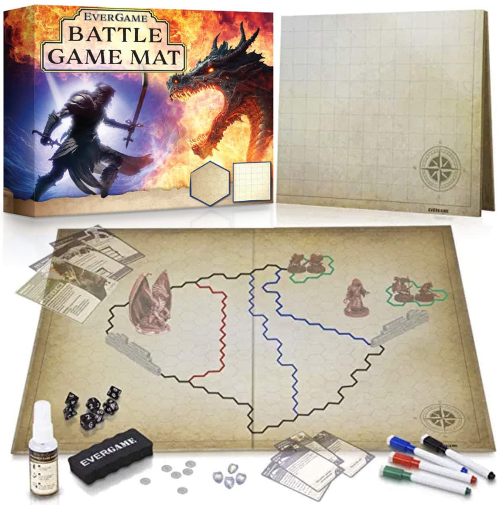 EverGame D&D game mat with hex grid on one side for tactical battles.