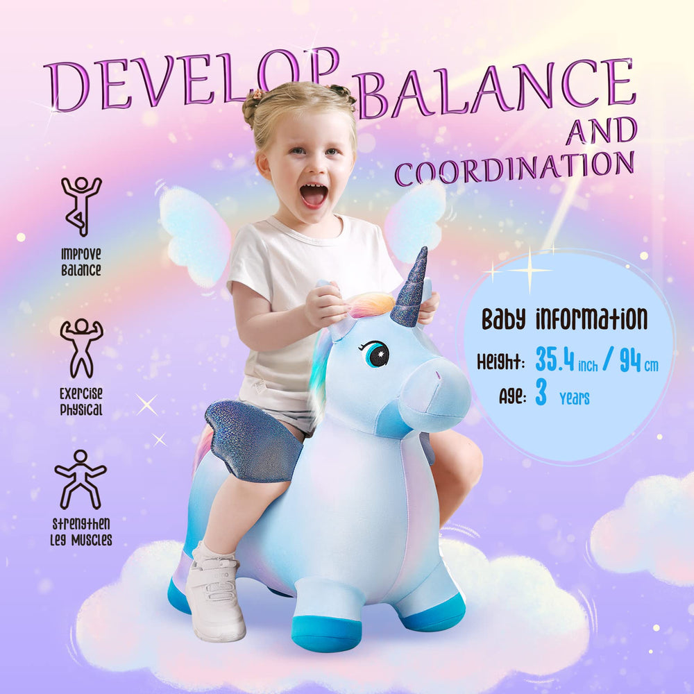 EVERICH TOY unicorn bouncy horse festive headband and clips inclusion.