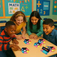 Evermade Adsumudi Math Game cards back view showing star ranking for tailored play.