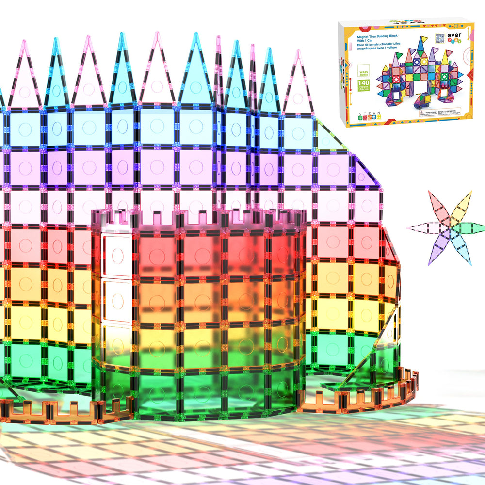 Everplay Castle Rocket tiles set showing colorful blocks with magnets fostering tactile exploration