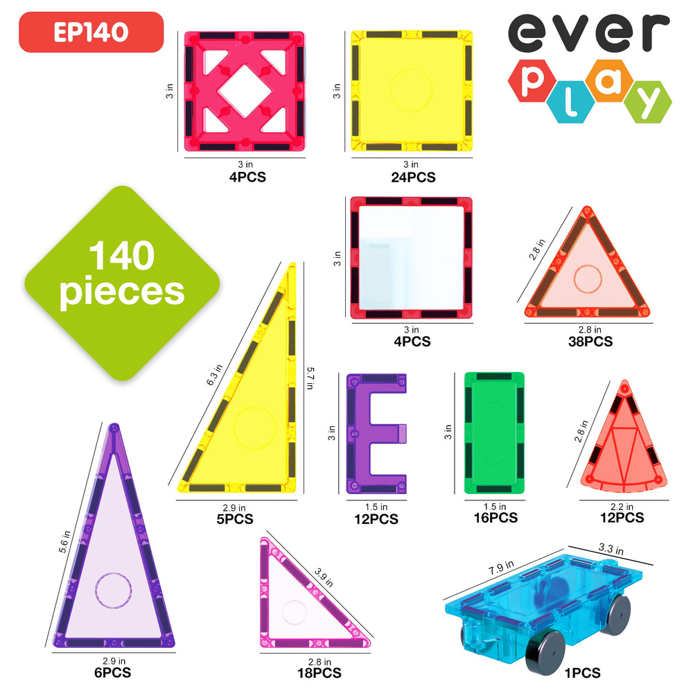 Everplay durable magnetic tiles resting in a sturdy storage case