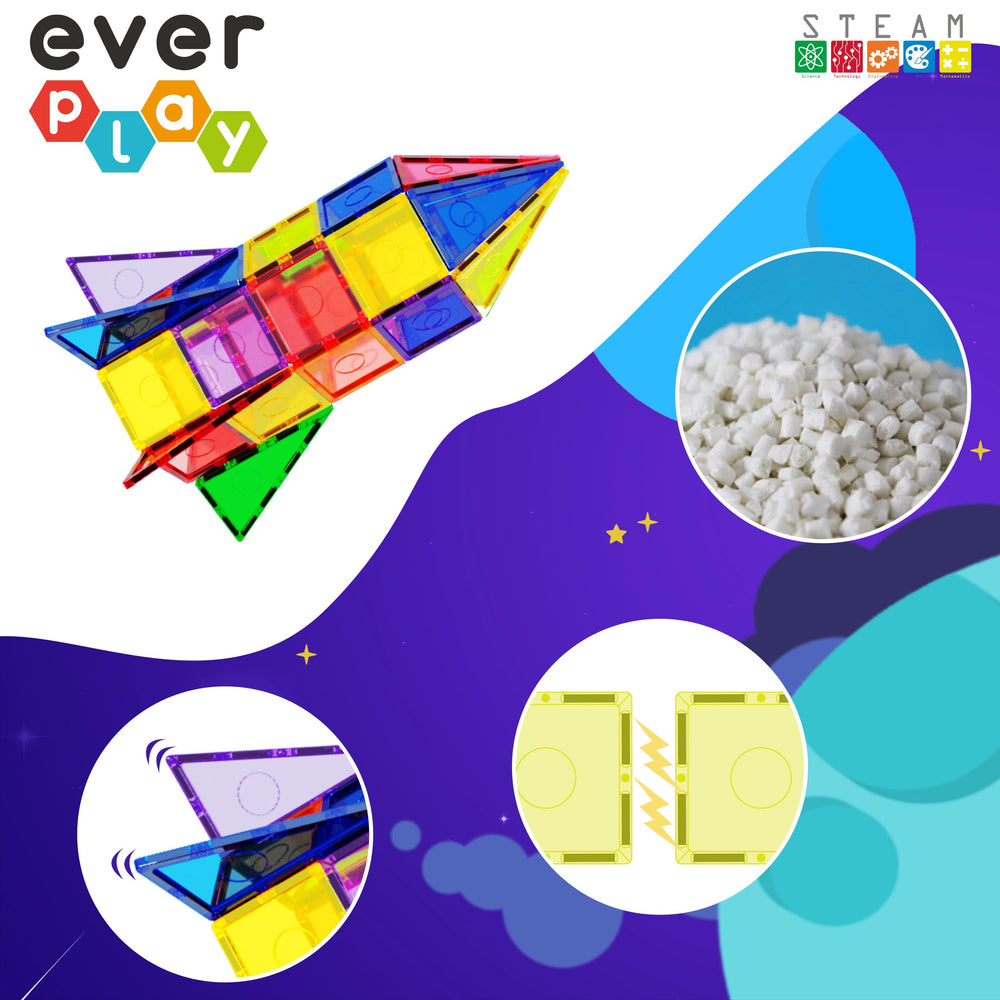 Everplay magnetic tiles castle assembly for sturdy, imaginative structures.