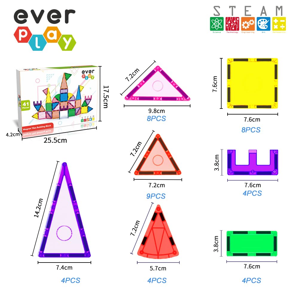 Everplay magnetic tiles colors and shapes: supports color recognition and sorting.