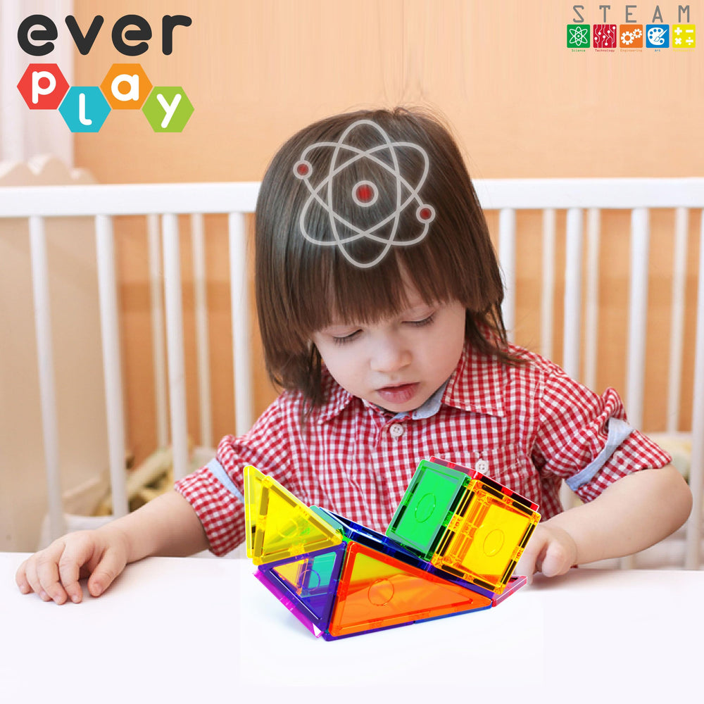 Everplay magnetic tiles rocket design highlighting tall, dynamic constructions.