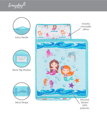 Everyday Kids Nap Mat care guide shows machine wash cold and tumble dry low.