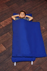 EVERYDAY KIDS Nap Mat Navy Rollup shows a cozy, travel-friendly design for preschool naps.