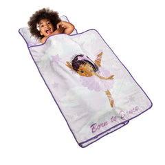 Everyday Kids nap mat rolled with carrying handle for easy daycare use.