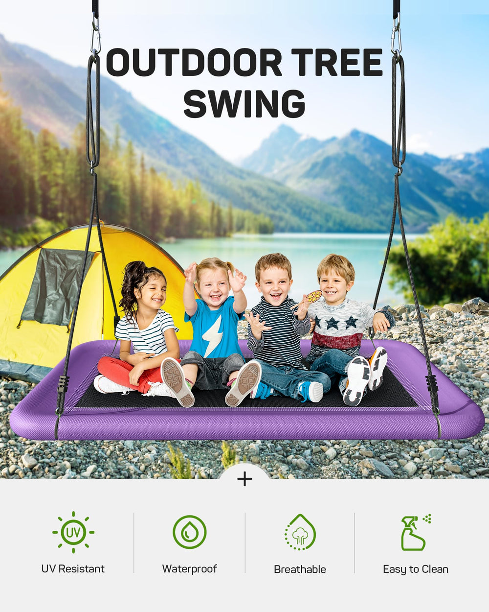 Includes full installation kit for quick setup on trees or beams