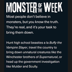 Evil Hat Productions Monster of the Week hardcover interior spreads streamline hunter creation and mystery planning.