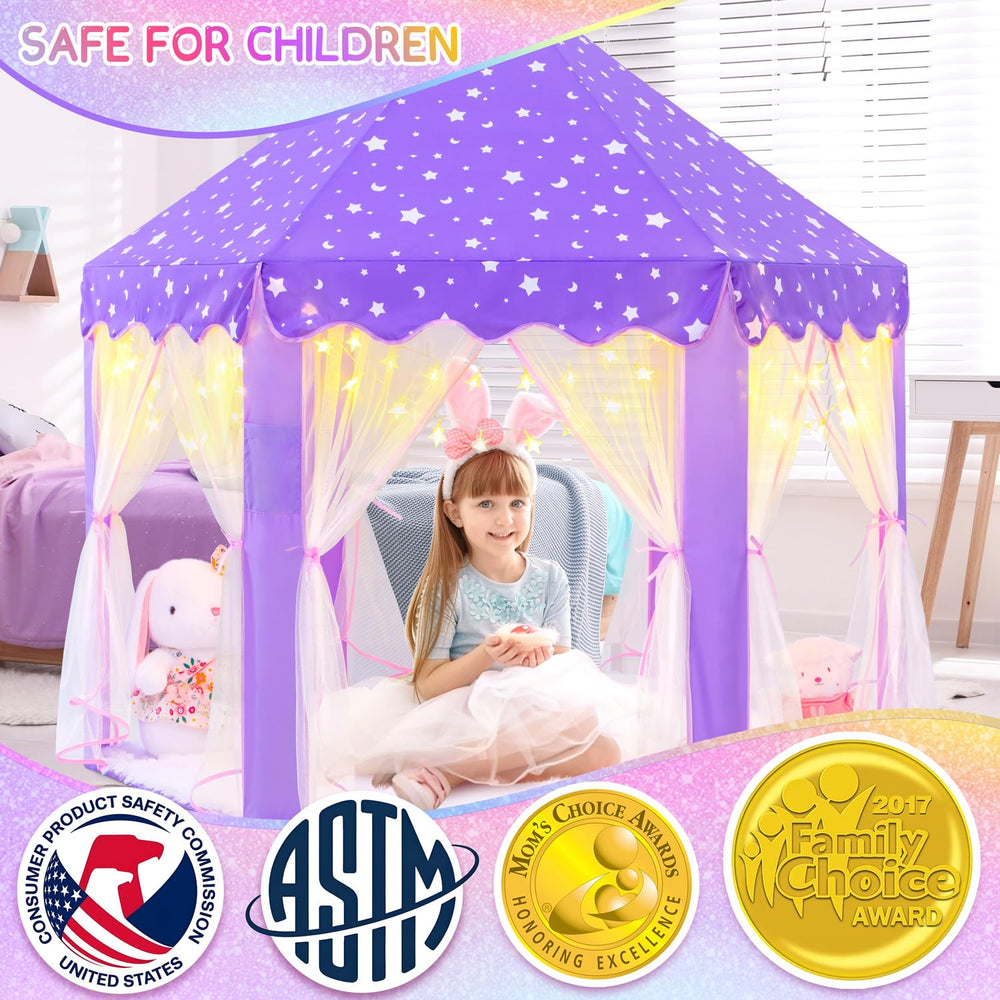 EVOIONOS Purple Princess Castle Tent indoors promotes private play and quiet reading