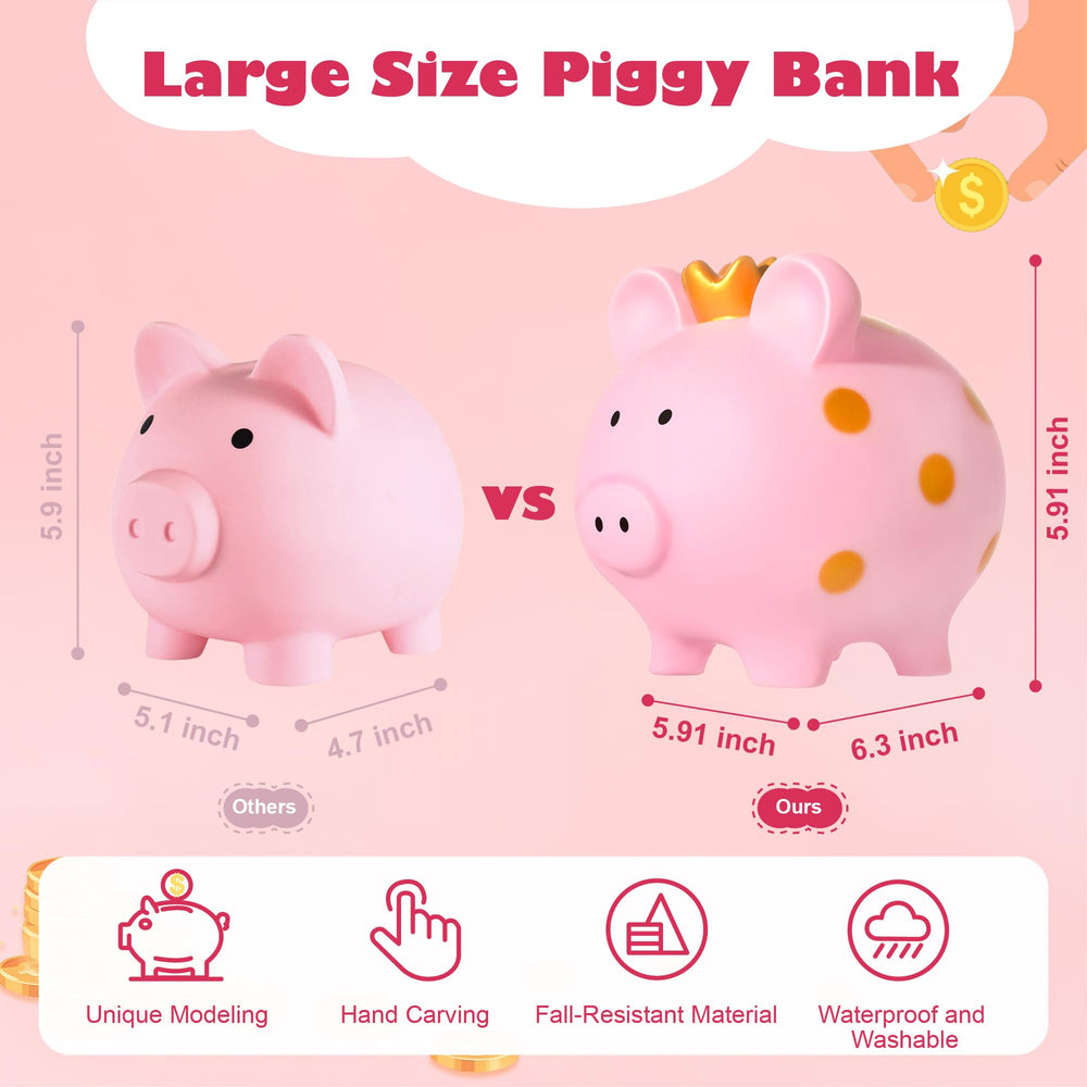 EVTHSU bottom-access coin retrieval on pink crown piggy bank.