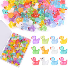 Ewadoo 60-pack luminous mini resin ducks in a clear container for easy storage