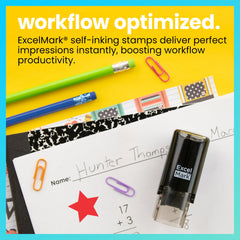 ExcelMark stamp clear base alignment for precise placement on student work.