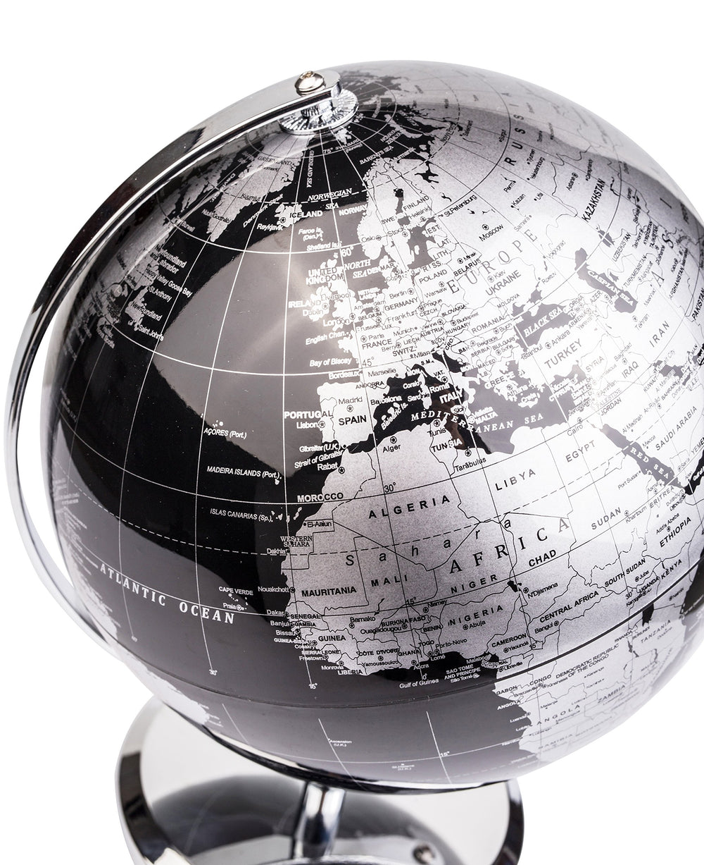 Exerz metallic black globe complements modern home or classroom decor