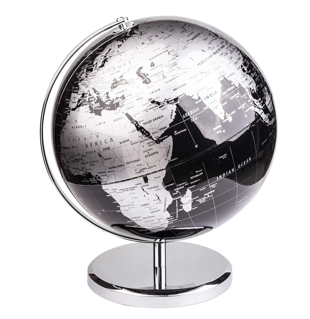 Exerz world globe 10-inch black on stainless steel stand for classroom learning