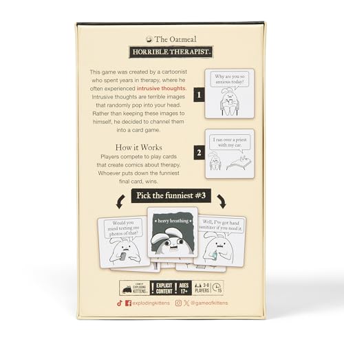 Question cards from Exploding Kittens Base Edition invite witty prompts.
