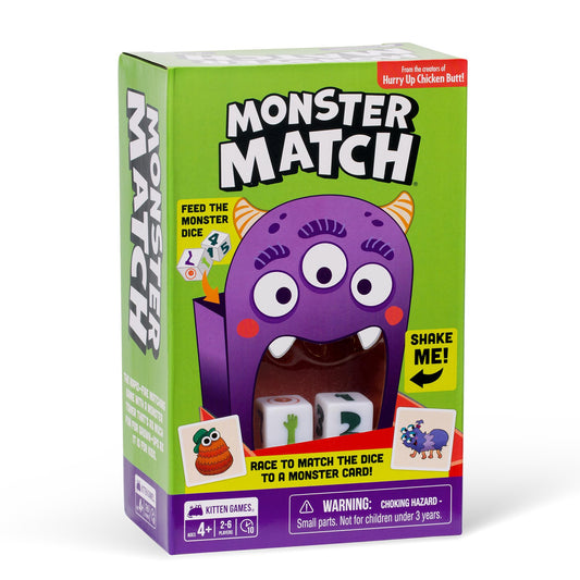 Exploding Kittens Monster Match dice tower in action boosts quick pattern matching.