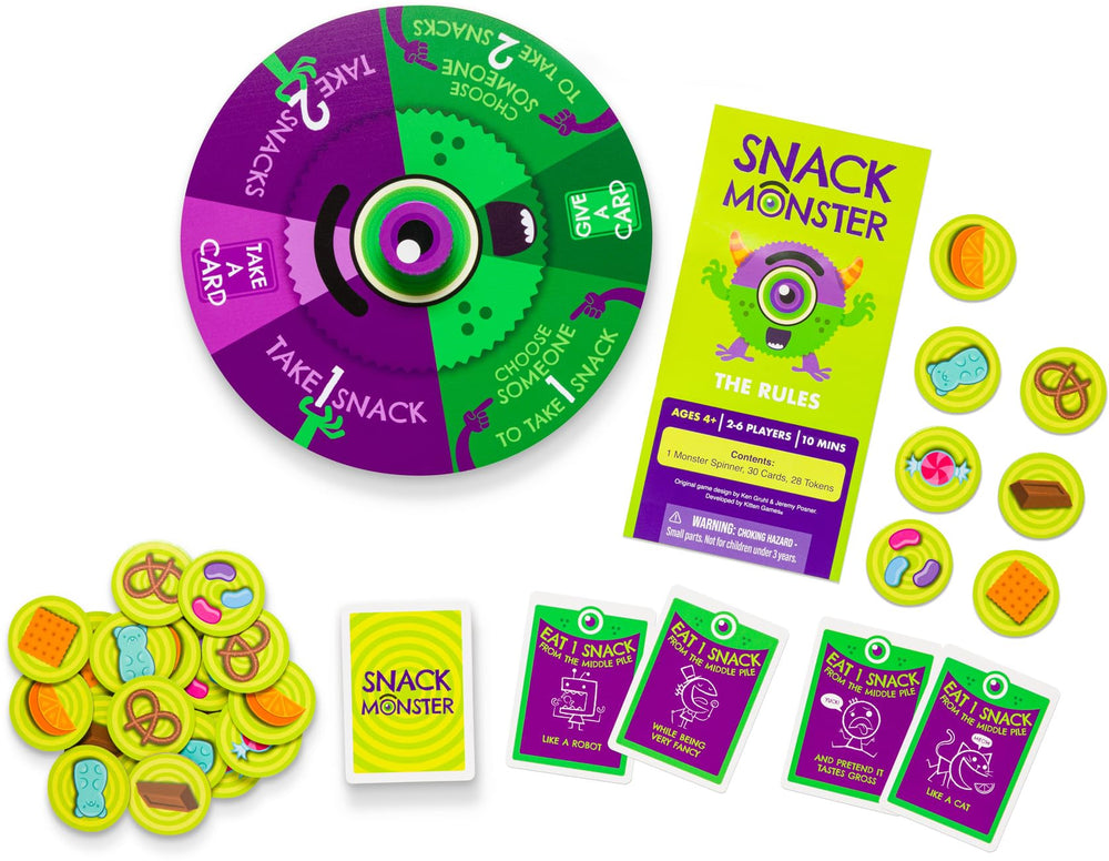 Exploding Kittens Snack Monster ages 4+ card game, approachable for beginners.