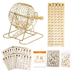 Extguds bingo cage with a durable 7-inch wooden handle for smooth draws.