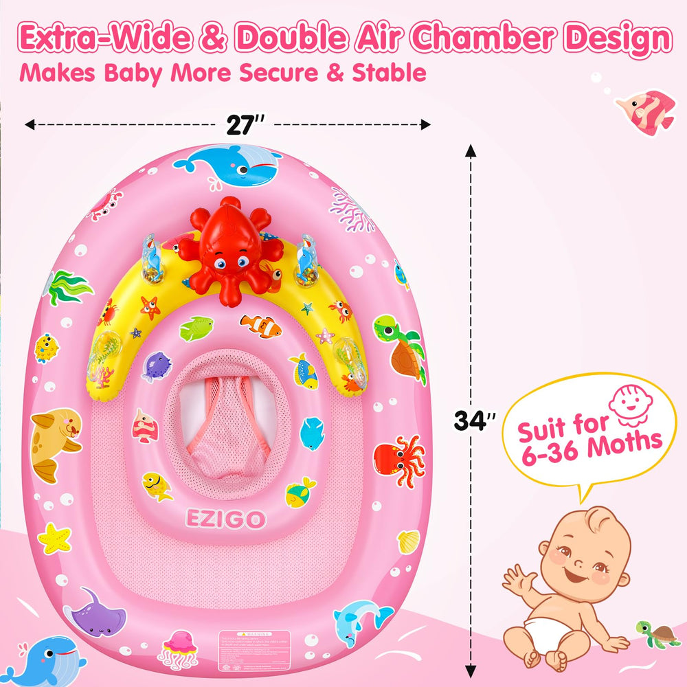 EZIGO float features ocean animal toys to engage baby during water time
