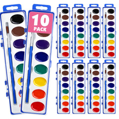 EZLYFF 10-pack watercolor set with eight colors, perfect for classroom art activities.