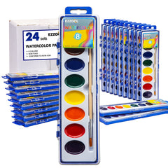 Ezzgol watercolor paints 24-pack with eight colors for versatile artwork.