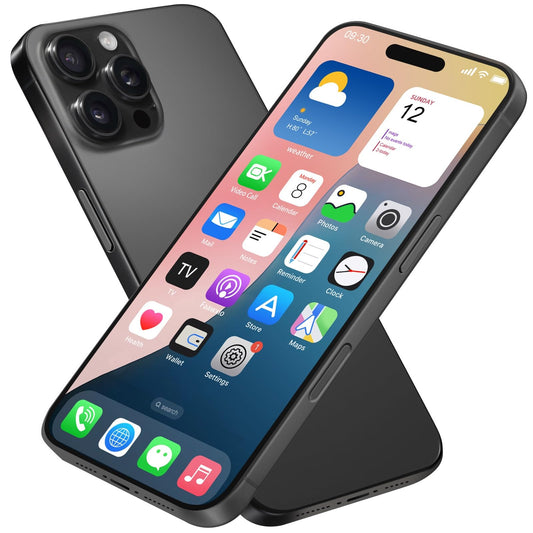 Faawxlo dummy fake phone 16ProMax black titanium, realistic feel for store demos.