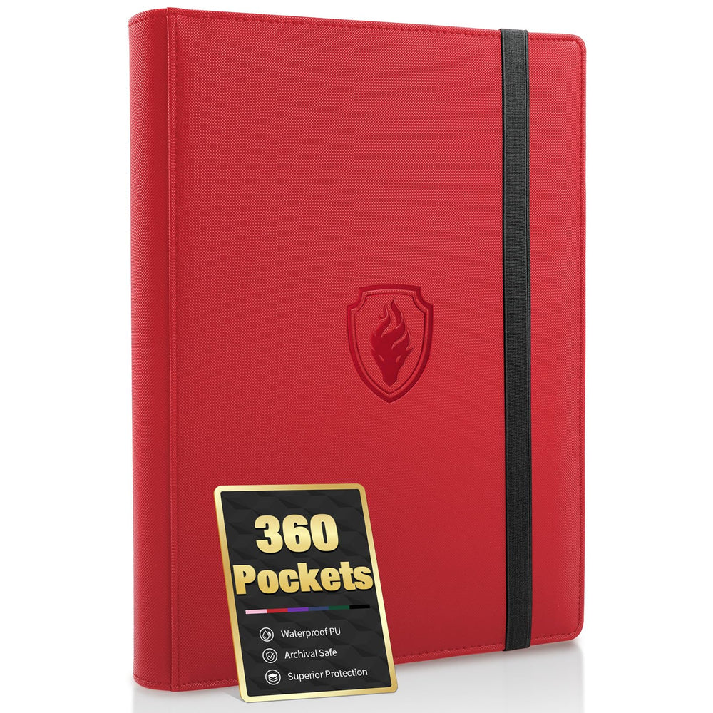 Fabmaker Premium 9-Pocket Card Binder, red front cover, organize your collection.