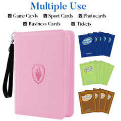 Fabmaker PU card binder interior demonstrates 320-card capacity with clear sleeves.