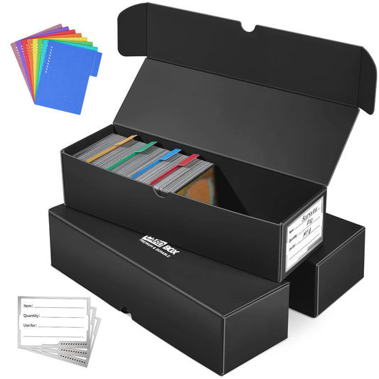 Fabmaker 3-pack trading card storage box front view shows rugged corrugated construction.